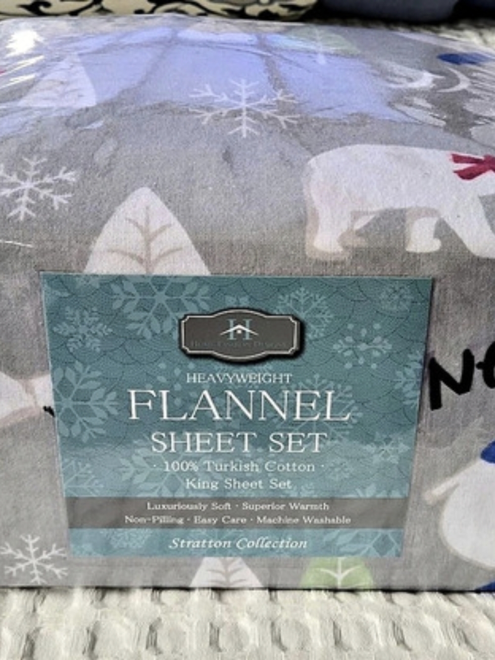 Heavyweight Stratton Collection Flannel Sheet Set in Gray King NWT